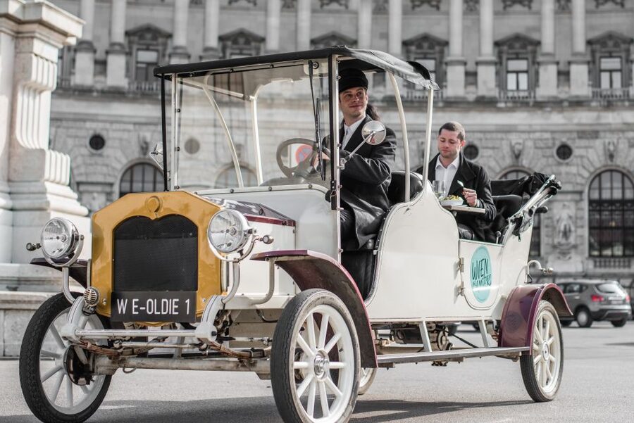 Vienna: City Sightseeing Tour in an Electro Vintage Car - Sparkling wine, sandwiches, and the small dining table