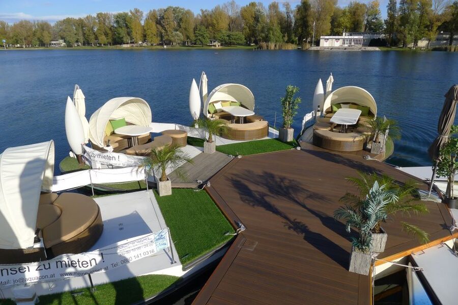 Vienna: Private Floating Island E-Boat Rental on Danube - The floating island format, and who will enjoy it